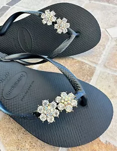 Havaianas Slim Flip Flops Women with Flower Crystal and Personalized Charm - Picture 1 of 30