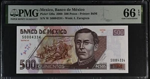 Mexico P#120a 500 Pesos 2000 Banco de Mexico PMG 66 - Picture 1 of 2