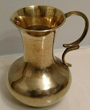 Brass Pitcher India Vintage Made Etched Solid Tall Handle Vase Water Pot