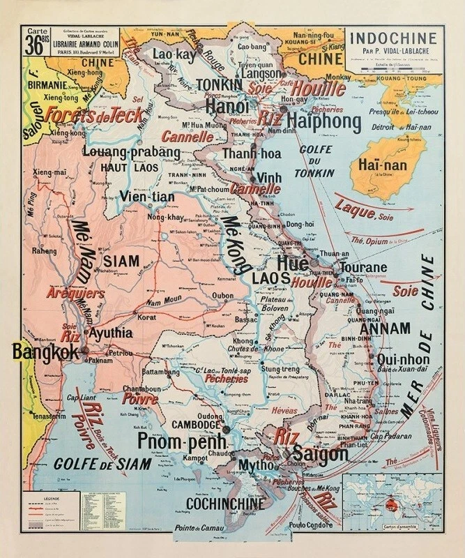 Carte Vidal Lablache Indochine Saigon Hanoi Laos Cambodge Tonkin Annam Vietnam - Photo 1/1