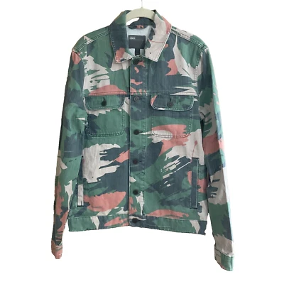 ASOS denim jean jacket  Mens SM summer camo Salmon Pink Green 100% Cotton - Image 1 of 4