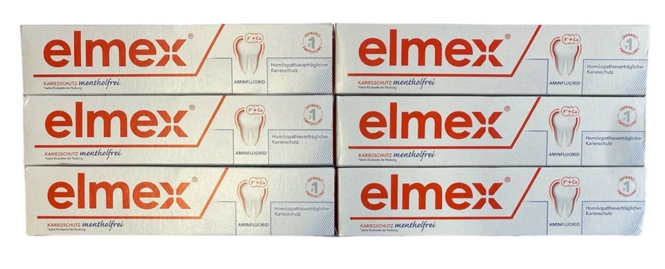 6x Elmex mentholfreie kariesschutz Zahncreme mit Aminfluorid (6x 75ml)