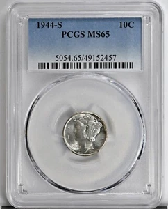 1944-S 10C Mercury Dime Coin PCGS MS65 Coin Beautiful REVERSE Toned 5054 - Picture 1 of 3