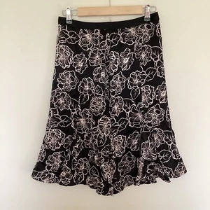 INC International Concepts Y2K Ruffle Ivory Black Floral 100% Silk Skirt Sz 6 - Picture 1 of 13