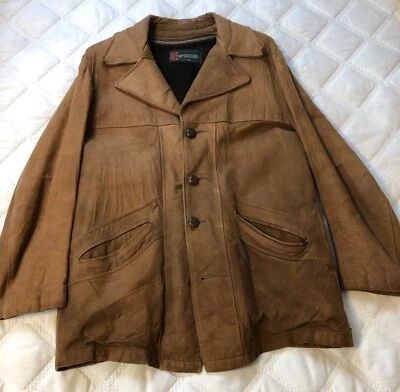 老式 70 年代 McGregor 棕色轰炸机 Barn Chore 夹克外套 42 夏尔巴衬里 — 第 1/4 张图片