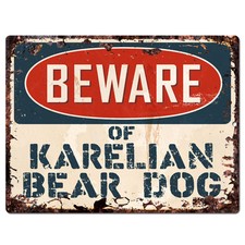 Ppdg0101 Beware of Karelian Bear Dog Plate Rustic Tin Chic Sign Decor Gift
