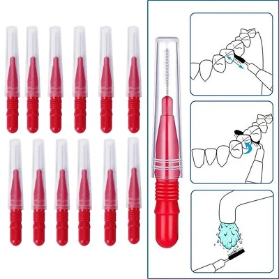 50X Dental Plastic Interdental Brush Floss Sticks Tooth Head Oral Hygiene Red - Image 1 of 4