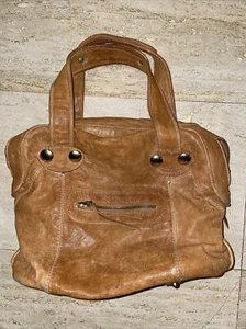 GUSTTO HANDBAG SATCHEL COGNAC TAN LEATHER BAG Golden Buttons 14x12x5” - Picture 1 of 10