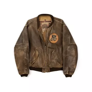 📌CHEVIGNON Vintage Aviator Leather Bomber Jacket*61St FIGHTER SQUADRON size XL - Picture 1 of 24