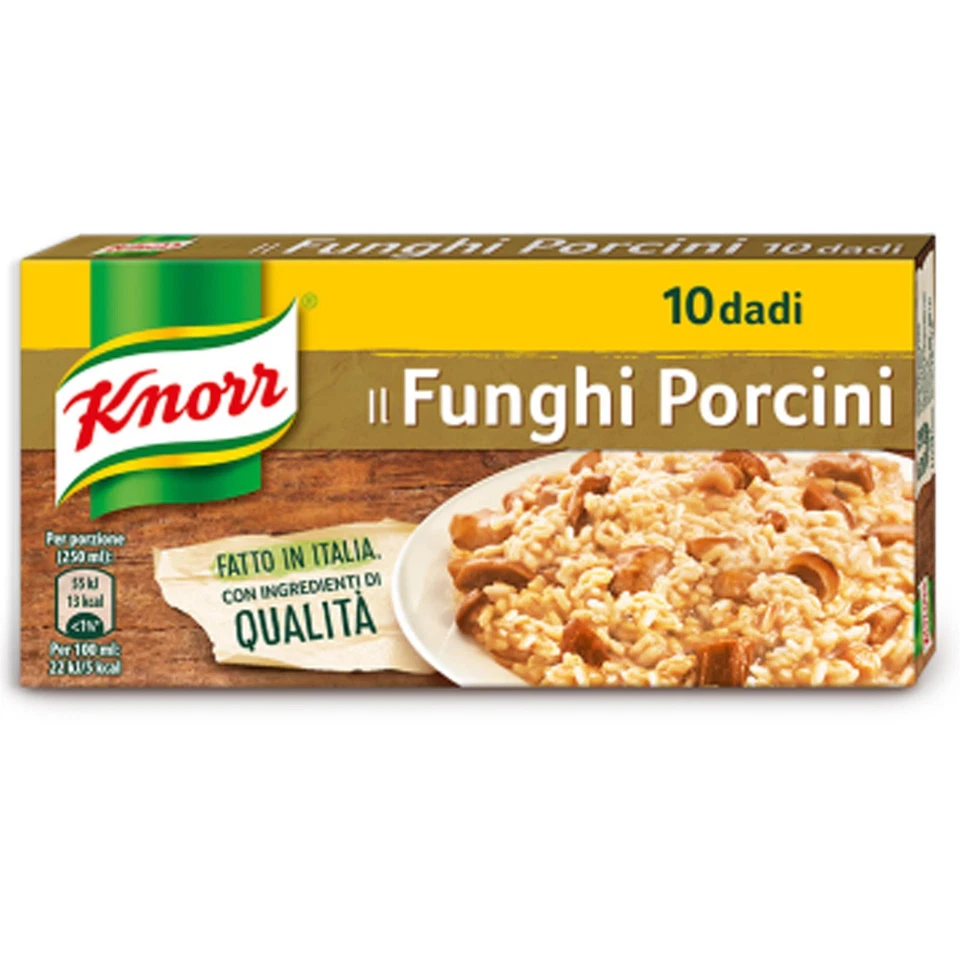 ASTUCCIO DA 10 DADI KNORR IL DADO FUNGHI PORCINI PEZZI BRODO RISOTTO CUBI