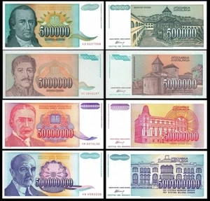 Yugoslavia 4 Pcs UNC Set, 500000 5000000 50000000 500000000 Dinars 1993 - Picture 1 of 7