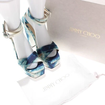 Sandalias de plataforma Jimmy Choo Gaia 140 nuevas con etiquetas talla 39 EE. UU. 9 mezcla de café con leche denim jaspeado Foto 1 de 4