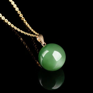 Certified Natural Jade Hotan Jade 18k 9.5mm jasper Round Bead Pendant - Picture 1 of 6