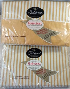 Fieldcrest Perfection Gold Candy Stripe Full & Flat Fitted Sheets Vintage NOS  - Picture 1 of 5