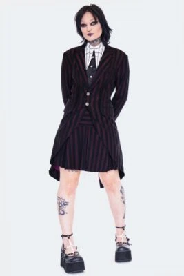 Unisex Striped Long Blazer Tailcoat Alternative Fashion Gothic Style - Image 1 of 4