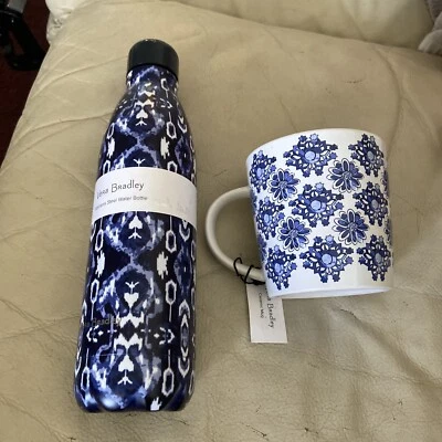 Nueva botella de agua Vera Bradley azul acero inoxidable 17 oz y nueva taza de café blanca Foto 1 de 3