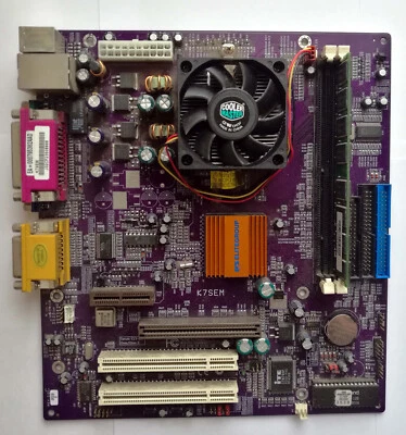 ECS K7SEM PRO1200+ Mobo with AMD Duron 850 MHz CPU and 512MB RAM - Test OK! 898 - Image 1 of 4