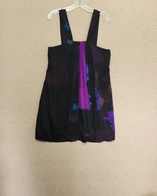 Banana Republic Mini Shirt Dress 12 Silk Blend Jewel Tone Colorblock Retro Club  - Image 1 of 4