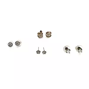 Lot of 4 Pairs Earrings Pierced Rhinestones Vintage to Now One Signed Monet - Picture 1 of 10