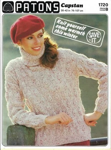 PATONS JUMPER / SWEATER KNITING PATTERN 30" to 42" 76 - 107 cm ARAN KNITTING - Picture 1 of 1