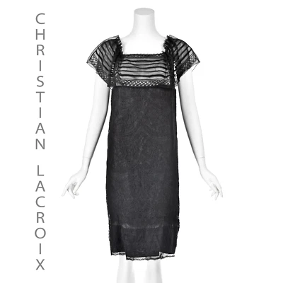 CHRISTIAN LACROIX 2010 Black Lace Shift Style Cocktail Dress FR42 US10 NWOT - Image 1 of 4