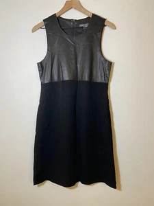 ViNCE leather and silk Mini dress little black dress LBD size 10 Sleeveless - Picture 1 of 5