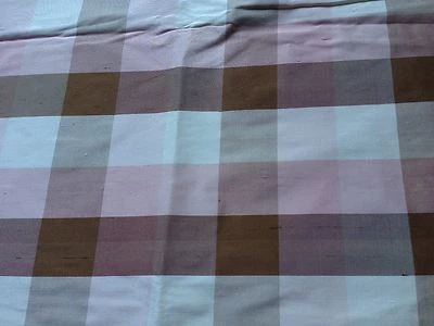 KRAVET 100% SEDA DUPIONI ROSA BLANCO MARRÓN CUADROS 5.75YDS ¡FRÍGIDO! #1068 Foto 1 de 4