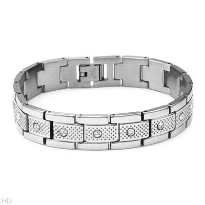  Pulseira Gentlemens com Cristal Genuíno Trabalhada em Aço Inoxidável 8". - Imagem 1 de 2