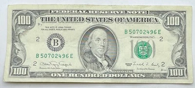 1990 Vintage Franklin Off Center $100 Note - New York - B - 100 - Hundred $ Bill - Image 1 of 2