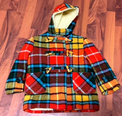 VTG 1970s Wool Duffle Tartan Plaid Hooded Jacket Coat Ft. Brockhurst England Y10 - Image 1 of 4