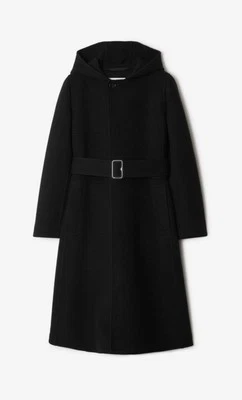 NUEVO BURBERRY Mujeres Negro Lana Mezcla Cachemira Largo Capucha Abrigo 2 EE. UU. XS S Foto 1 de 4