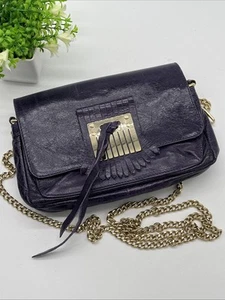 Vintage Red Valentino Garavani Crossbody Purse Purple Eggplant Leather Fringe - Picture 1 of 16