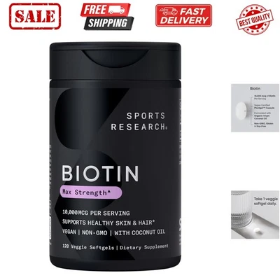 Biotina 10.000 mcg con Aceite de Coco Orgánico - Biotina Vitamina B7 para Esquí Saludable... Foto 1 de 4