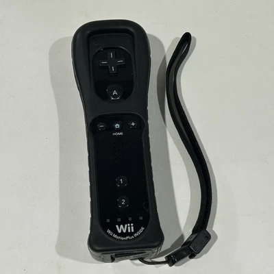 Nintendo Wii RVL-036 Motion Plus Black Remote Controller W/ Black Cover Tested - Image 1 of 4