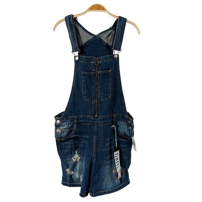 Mono corto de mezclilla casi famoso talla 11 desgastado lavado oscuro cremallera frontal nuevo con etiquetas Foto 1 de 4