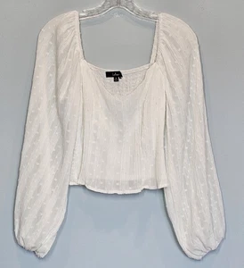 Lulus Ivory V Neck Smocked Bodice Balloon Sleeve Crop Top Medium Romantic Boho - Picture 1 of 9