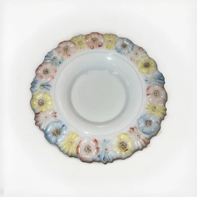 Plato de mantequilla Cosmos vidrio de leche esmalte flores EAPG Consolidated Lamp Co. Antiguo Foto 1 de 2