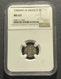 Mexico 1904MoM 5 Centavos Silver Coin: NGC MS63 - Picture 1 of 4