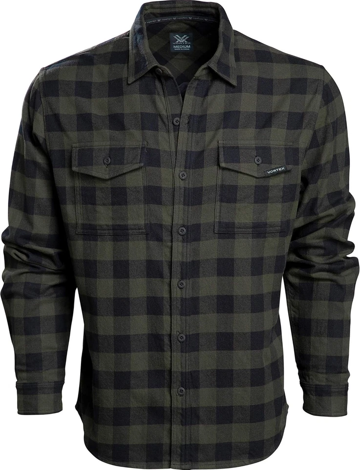 Vortex Optics Flannel Shirt Men’s Size XL Cotton Blend Gray Black Plaid