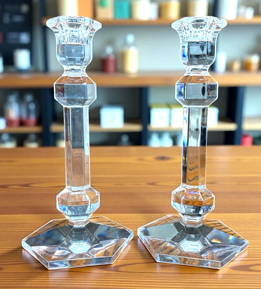 Elegant Val St Lambert 9 inch Single Light Candle Stick Holders One Pair - Image 1 of 1