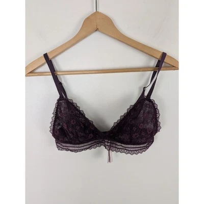 Victoria's Secret большой L темно-бордовый лиловый кружевной бюстгальтер цветочный чистый - Изображение 1 из 4