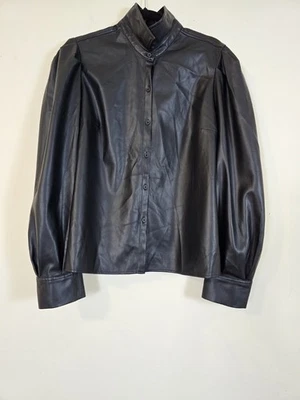 Camisa Express para mujer negra de imitación de cuero manga abullonada abotonada talla XL 16-18 Foto 1 de 4
