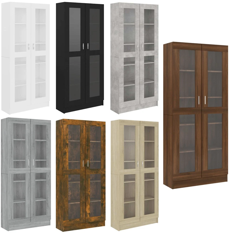 2 Doors Vitrine Cabinet Book Stand Rack Cupboard Highboard with 5 Compartments - image 1 of 1