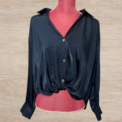 NUEVO CON ETIQUETAS Zara Azul Marino Sedoso Botones Plateados Top Mujer Talla S Ropa de Oficina Foto 1 de 4