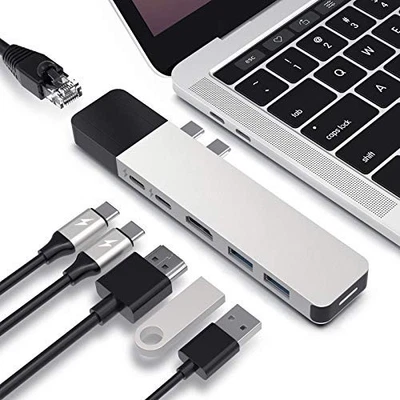 HYPER DRIVE USB C HUB NET 6-IN-2 FOR MACBOOK PRO AIR MULTI-PORT USB C - SILVER - Image 1 of 4