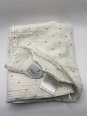 Aden & Anais Essentials 白色 带粉色和灰色星星 棉薄纱襁褓毯 — 第 1/4 张图片