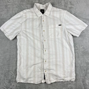 Vans Shirt Mens Medium White Beige Striped Button Up Classic Fit Linen Cotton - Picture 1 of 7