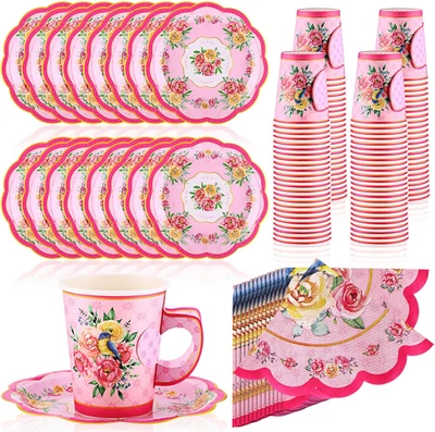 300 tazas de té de papel desechables para fiesta de té a granel, incluyen papel floral de 9 OZ  Foto 1 de 4