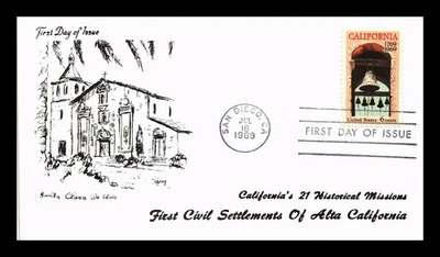 CUBIERTA DE EE. UU. PRIMER ASENTAMIENTO CIVIL ALTA CALIFORNIA FDC MISIÓN SANTA CLARA DE ASIS Foto 1 de 2
