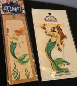 Mermaid Quilled Paper Ornament Bookmark Set Handcrafted Vietnam Quilling - Picture 1 of 3